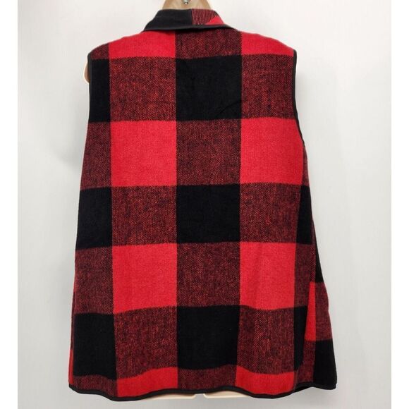 Open Sweater Vest Women's Size Large Buffalo Plaid Pockets Wide Lapel - Picture 11 of 13